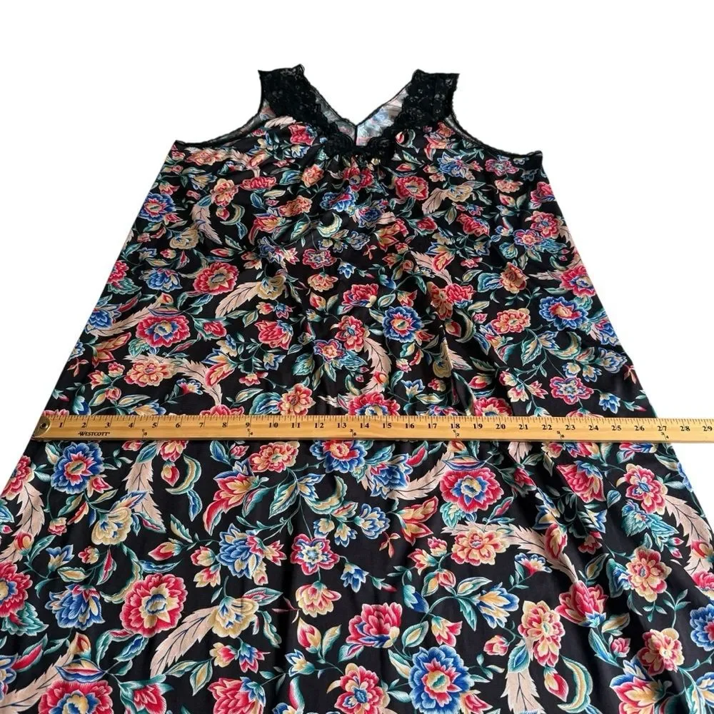 Vintage Vanity Fair Dark Floral Lace Long Nightgown Nightdress Made in USA Sz L